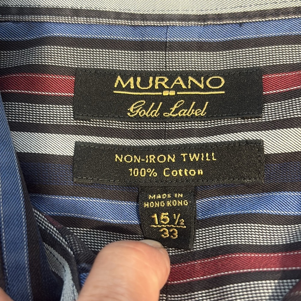 Murano Men's Striped Button Down Shirt - Blue, Red, Black - Picture 2 of 15